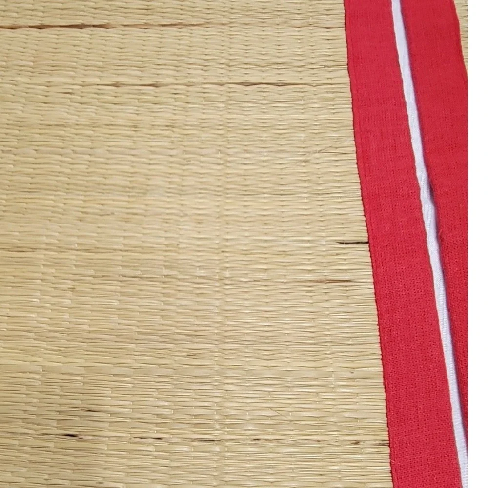 Vintage Woven Straw Placemats Set of 2 Red Fabric Border Natural Tan 18x12